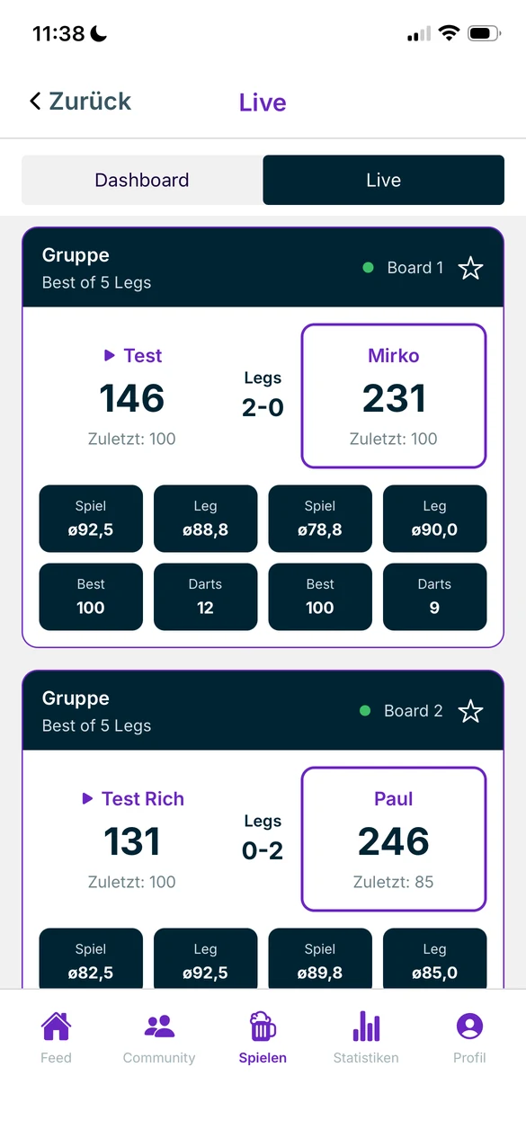 Live-Ansicht mit zwei parallel laufenden Boards